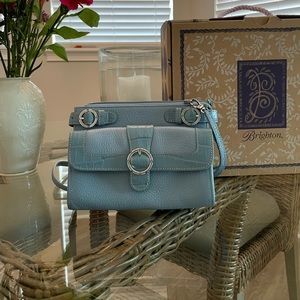 Brighton blue leather organizer crossbody